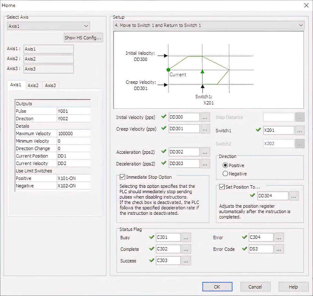 Figure 2: AutomationDirect Click Plus PLCs, when integrated with steppers for motion, provide a simplified instruction for easily executing six standard homing methods. Courtesy: AutomationDirect