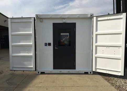 Figure 2: The scan cube is a 10-ft container that attaches to another container that houses inventory. The scan cube uses RFID technology to track tagged items going in and out of the container. Courtesy: JS2 System Solutions