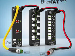 Beckhoff's EtherCAT P solution has communication and power supply in a 4-wire Ethernet cable that enables direct power supply for both EtherCAT P slaves and the connected sensors and actuators. Courtesy: Beckhoff