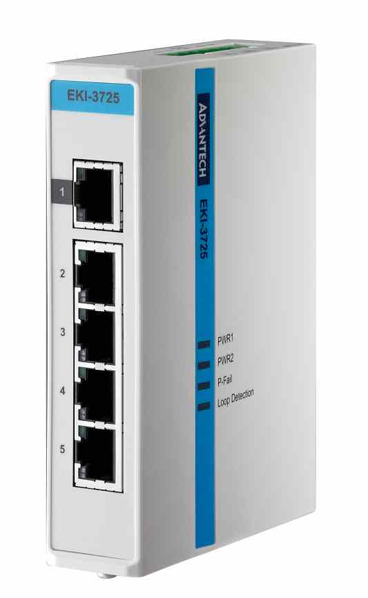 Network Integration - Ethernet hardware: Advantech’s EKI-3725 is a 5-port gigabit unmanaged industrial Ethernet switch that reduces power consumption by up to 60%. This is a Control Engineering 2014 Engineers’ Choice finalist.