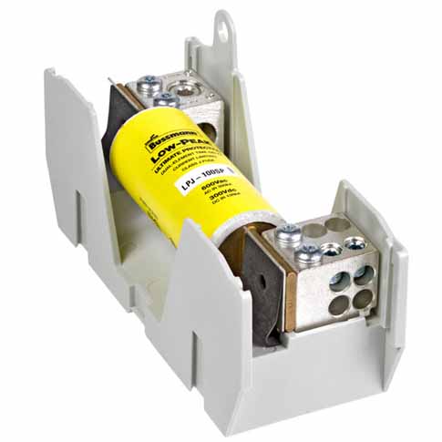 Eaton’s Class J fuse block with power distribution capability by Bussmann uses up to 50% less panel space and decreases installation time and labor by 33% by reducing the number of components required in the circuit. Courtesy: Eaton