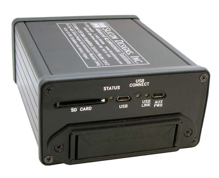 Silicon Designs' Model 3340 G-Logger is a three-channel portable data acquisition system that offers FFT analysis and display and can operate either from USB power or as a stand-alone device, depending upon user requirement. Courtesy: Silicon Designs