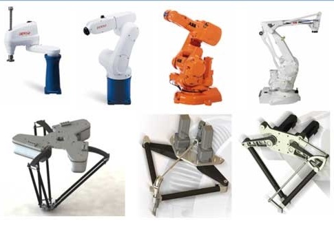 Rockwell Automation supported robot geometry examples include (from top left): SCARA, articulated independent, articulated independent, articulated dependent; (bottom left) Delta 3-axis, Delta 2-axis, and Delta SCARA. Rockwell Automation offers three stag