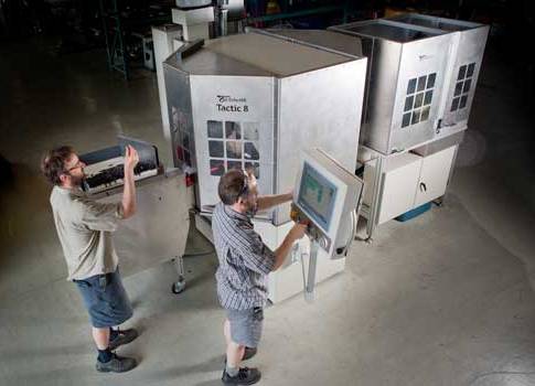 Centerless grinding machines such as those from Echo Hill use high-performance grinding wheels to finish components at the highest levels of tolerance required—down to the micron level. “Implementing all robot coordination from TwinCAT NC I while handling