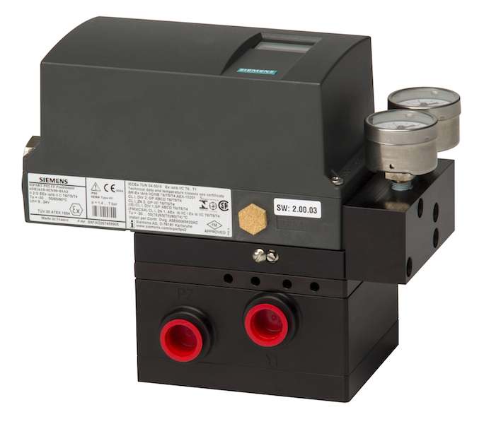 Siemens' Integral Volume Booster accessory for the Sipart PS2 electro-pneumatic valve positioner reproduces pneumatic signals in a 1:1 ratio for applications requiring increased flow capacity while maintaining accuracy. Courtesy: Siemens