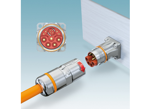 The M23 hybrid circular connector transmits signals, data and power.