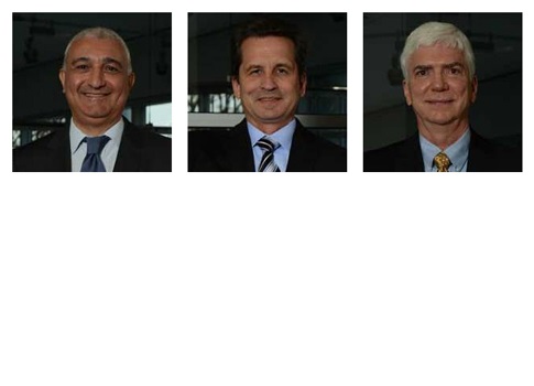 Representing the 2014 System Integrators of the Year (from left) are Bijan Shams, president of Cogent Industrial Tec hnologies; Dr. Vladimir Morenko, director general of Insist Avtomatika; and Richard Seale, PE, PMP, president of the Automation Business U