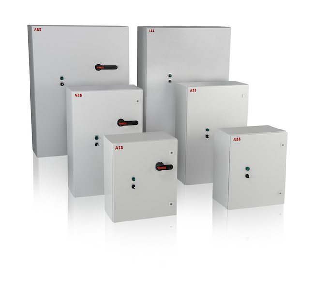 ABB’s enclosed PSE softstarter features two-phase torque control and a built-in bypass contactor and has built-in electronic overload for motor protection in small pump applications. Courtesy: ABB