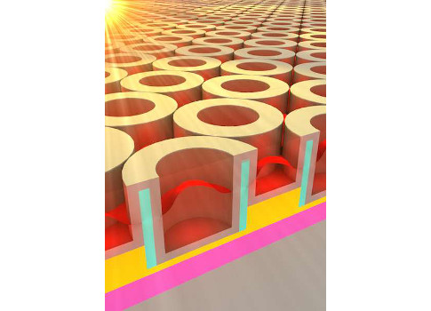 This rendering shows the metallic dielectric photonic crystal that stores solar energy as heat. Courtesy: Jeffrey Chou, MIT