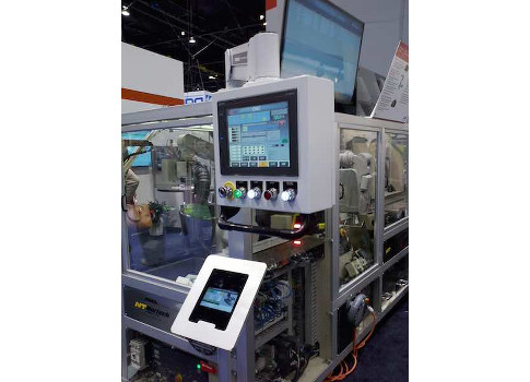 At Pack Expo 2014 in Chicago, a machine full of Mitsubishi technologies, including packaging and integration with higher level systems, was demonstrated. Workflow began with random picking with six degrees of movement, placement in a machining center, rob