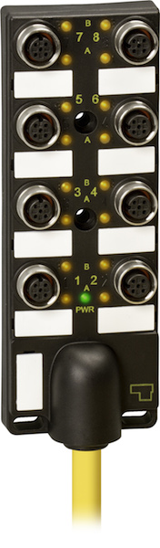 Turck's passive junction boxes with stainless steel ports are available in 4-, 6- or 8-port configurations and have one to two discrete signals per port capability to help plants integrate multiple devices into a single unit. Courtesy: Turck