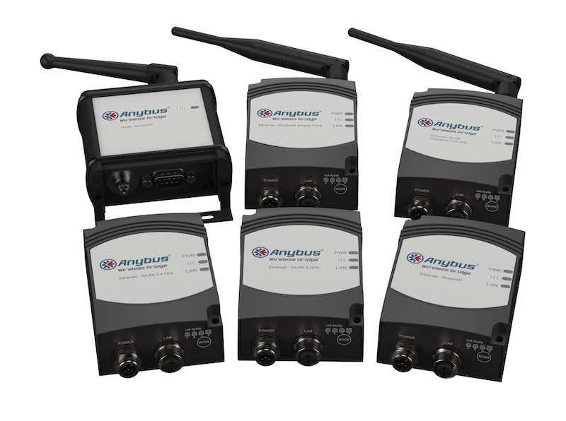 HMS Industrial Networks' Anybus Wireless Bridge series has been expanded to include industrial Ethernet over WLAN, industrial Ethernet over Bluetooth, and serial over Bluetooth. Courtesy: HMS Industrial Networks
