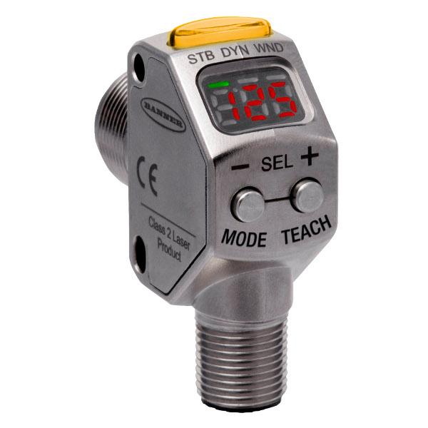 Banner Engineering's Q3X laser contrast sensor has the ability to detect up to 2,000 events per second and is designed for high-speed packaging and detecting small target applications. Courtesy: Banner Engineering
