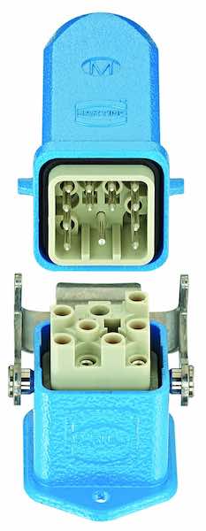 Harting's Han Ex industrial connector portfolio are designed for explosion proof applications and feature a series of five size 3A sets and each set is comprised of a hood, housing, and high pin count insert. Courtesy: Harting
