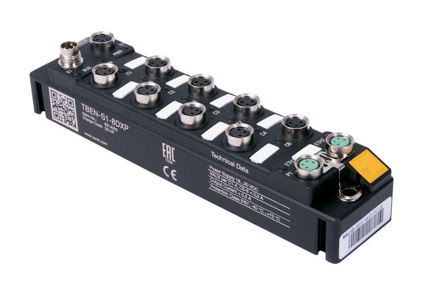 The TBEN-S modules from Turck can be operated automatically in Profinet, Modbus TCP or EtherNet/IP thanks to the multiprotocol communication. Courtesy: Turck