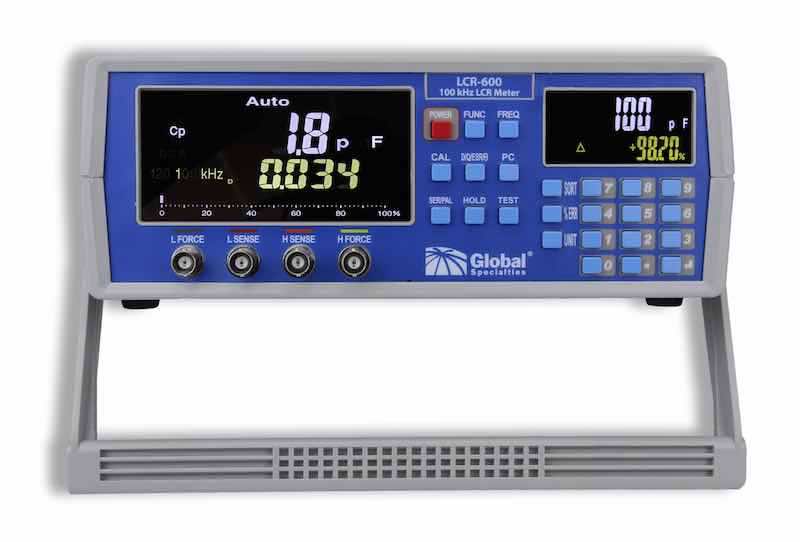Cal Test Electronics' LCR-600 is a high precision test instrument used for measuring the inductance, capacitance, and resistance of an electrical component and features an operational frequency range of 100 Hz to 100 kHz and a basic measurement accuracy o