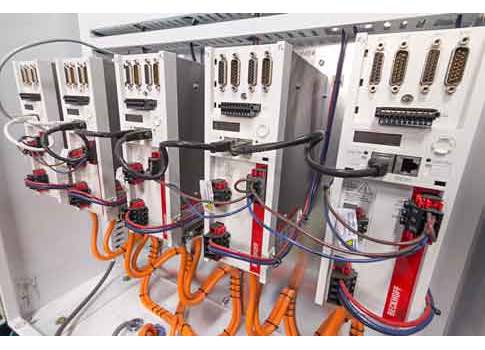 Figure 6: Beckhoff Automation AX5000 servo drives used by KVAL use a standard Ethernet cables to get a high-performance EtherCAT motion system up and running. An additional benefit KVAL realizes by using the AX5000 drives is the wide voltage range. Courte