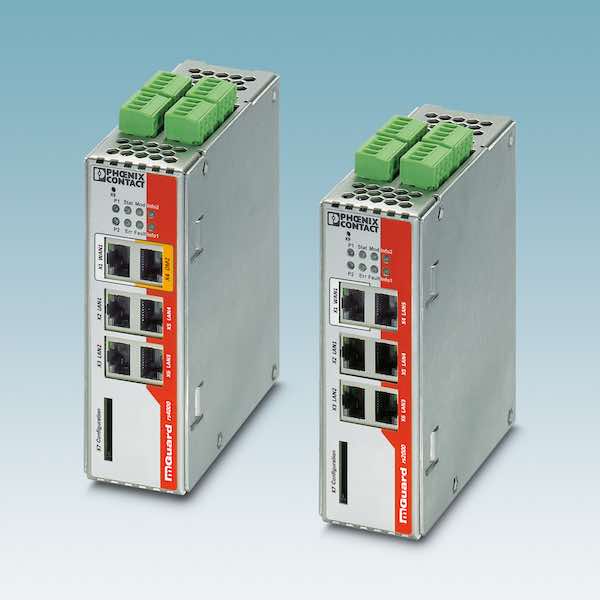 Phoenix Contact's RS2005 and RS4004 mGuard variants combine secure routing, VPN, and firewall functions with an integrated switch designed to eliminate or reduce the need to install a stand-alone switch. Courtesy: Phoenix Contact