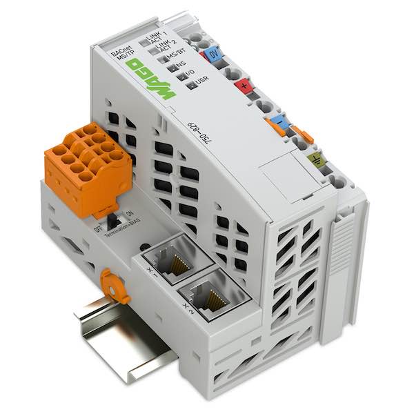 Wago's 750-829 BACnet controller is designed to act as a control gateway and utilizes twisted-pair lines to control complex building automation tasks and simplify I/O integration. Courtesy: Wago