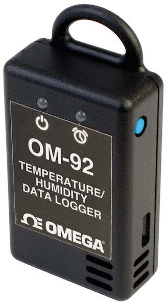 Omega Engineering's OM-91 temperature and OM-92 (pictured) temperature/humidity data loggers are designed for transportation applications and documents that in-transit material has stayed within particular environmental limits. Courtesy: Omega Engineering