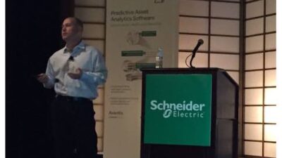 Rob McGreevy, vice president of operations for asset and information for Schneider Electric, talked about software development becoming more vertical and specific in industry operations at the 2015 Software User Conference in Chicago. Image courtesy: Chri