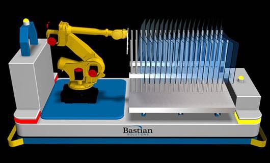 The Order Picking Robotic AGV (OPRA) from Bastian Solutions is robotic picking technology designed to automate the process of manually building mixed pallets. Courtesy: Bastian Solutions