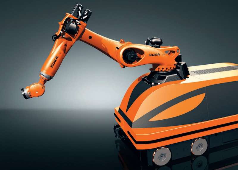 Kuka Mobile Robotics (KMR) Quantec can be used for payloads of more than 1,000 kg and as a platform for mobile robotic machining of pieces too large to fit into standard machine tools. Courtesy: Kuka Robotics