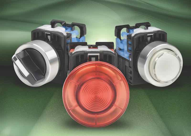 AutomationDirect's Fuji Electric 22mm devices include AR22-series pushbuttons, selector switches and joysticks as well as pilot lights and buzzers. They can be wired in horizontal and vertical directions making wiring in narrow spaces easier. Courtesy: Au