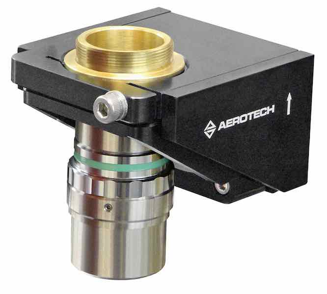 Aerotech’s QFocus QF1 piezo nanopositioning stage features microscope objective and optics positioning and is designed for demanding scanning applications, microscopy, or other optical applications requiring high precision and throughput. Courtesy: Aerote