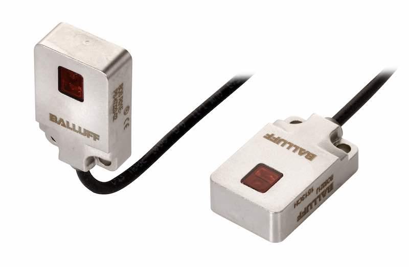 Balluff's R01E stainless steel flatpack photoelectric sensor has an IP69K rating and is designed for harsh duty and washdown applications such as packaging machinery, material handling, small part detection, and general automation. Courtesy: Balluff