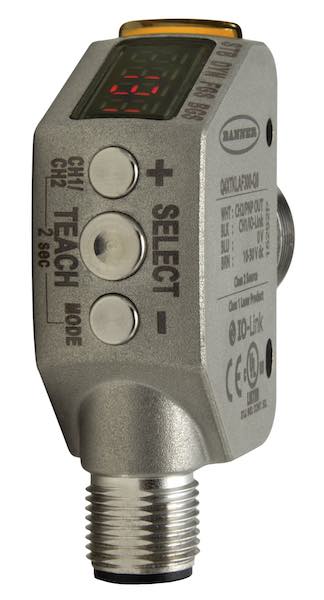 Banner Engineering's Q4X laser distance sensor features dual discrete outputs and IO-Link configuration to solve high/low monitoring fill level as well as monitor remote configuration, sensor backup and preventative maintenance. Courtesy: Banner Engineeri