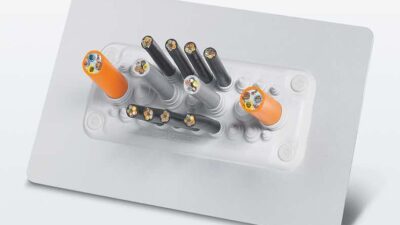 Phoenix Contact's CES Multigates are metal-reinforced cable entry plates designed to handle up to 37 cables and feature double-membrane sealing for IP66/67 protection. Courtesy: Phoenix Contact