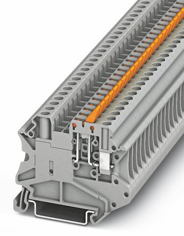 Phoenix Contact's UT 4-MTL and 6-MTL knife disconnect terminal blocks are designed for test and measurement applications and does not require a tool to actuate, which is useful for critical relay protection cabinets housed in substations. Courtesy: Phoeni