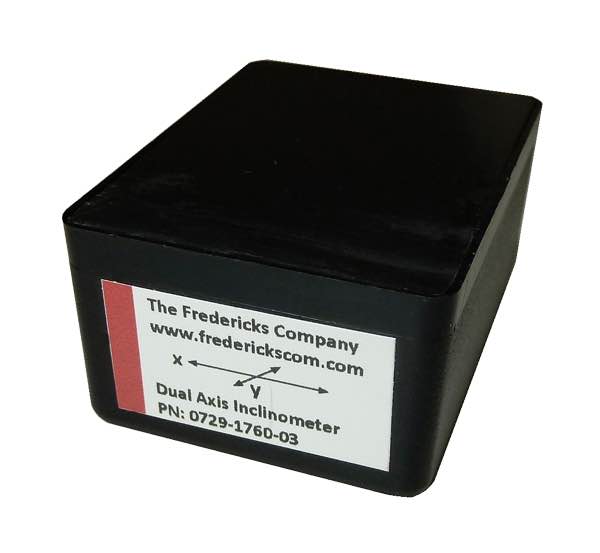 The 0729-1760-04 10-deg dual axis RS-485 inclinometer from The Fredericks Company is designed to measure and signal tilt from a level position. Courtesy: The Fredericks Company
