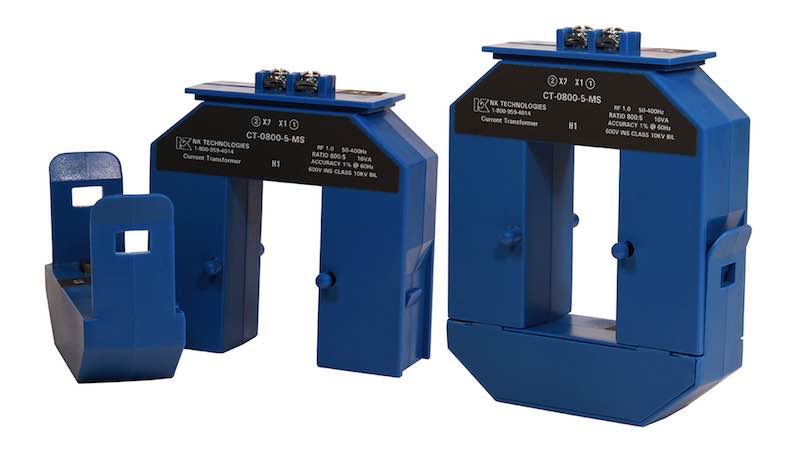 NK Technologies' CT-MS is a 5A secondary current transformer with a split-core design and is designed for installation over large wires or bus bars. Courtesy: NK Technologies