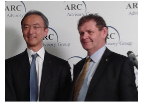 Satoru Kurosu (left) and Simon Wright (right) from Yokogawa discussed creating customer value and cloud-based solutions at the 20th Annual ARC Industry Forum on February 8 in Orlando, Fla. Courtesy: Mark T. Hoske, Control Engineering, CFE Media