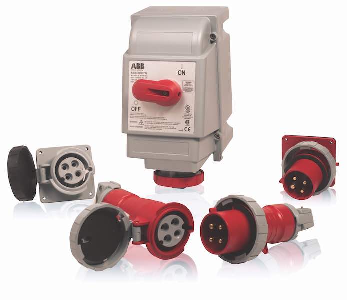 ABB IEC 60309 plugs and connectors are IP69K rated, making the connectors ideal for applications requiring liquid ingress protection such as wash-down operations in food processing plants, dairy farms, and breweries. Courtesy: ABB