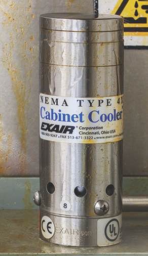 Exair's Small 316 Stainless Steel Cabinet Cooler Systems are designed to keep electrical enclosures cool and is designed for applications such as cooling control panels used in food processing, pharmaceutical, foundries, chemical processing and other corr