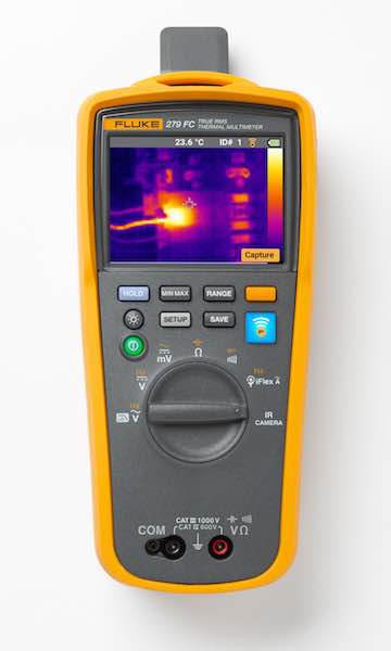 Fluke's 279 FC TRMS Thermal Multimeter is a test tool with an integrated a full-featured true RMS (TRMS) digital multimeter (DMM) designed to allow technicians to quickly and safely check for hot spots with the imager and then troubleshoot and analyze iss