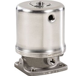 ITT Corporation's Pure-Flo Advantage Compact Stainless (ACS) actuator combines a 316 stainless housing with a high cycle capable piston drive as well as a 316 stainless steel bonnet and cylinder construction. Courtesy: ITT Corporation