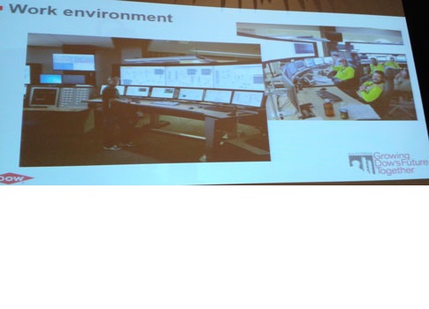 Dow Chemical Oyster Creek 2020 control room design often creates a Wow! reaction among visitors, said Michiel Tijsseling, Dow Chemical process automation leader, at the ARC Group Industry Forum, in Orlando, Fla. Courtesy: Mark T. Hoske, Control Engineerin