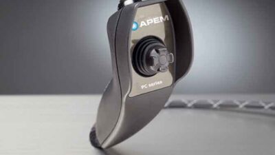 Apem's PC Series is an ergonomic game style pendant controller is designed to accommodate Apem's TS Series miniature proportional joystick and is ideal for controlling unmanned vehicles, robotics and other remote controlled applications. Courtesy: Apem