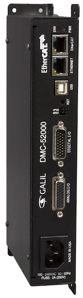 Galil Motion Control's DMC-52xx0 EtherCAT master is a 32-axis motion controller with the ability to control up to 32 drives and is designed for applications such as point-to-point positioning, position tracking, contouring, linear and circular interpolati
