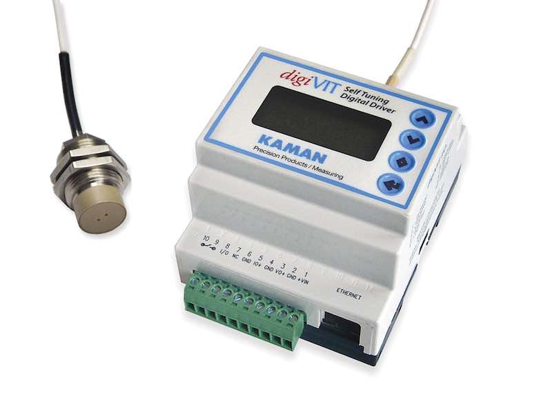 Kaman's digiVIT is a digital variable impedance transducer for noncontact linear position and displacement sensing and is designed for proximity sensing, part sorting, process control, laboratory testing, engine dynamics testing, condition monitoring, and