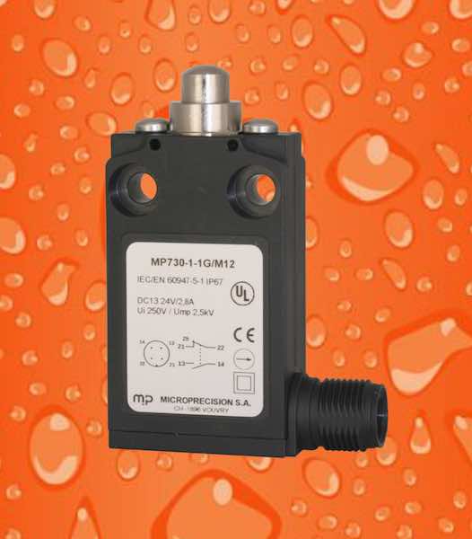 Microprecision Electronics' MP700 series of sealed limit switches are available with an M12 connector that is integrated directly into the housing for easy and flexible interfacing to a bus interconnect box. Courtesy: Microprecision Electronics