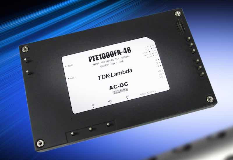 TDK Corporation's TDK-Lambda PFE1000FA series of AC-DC power modules enable designers to utilize a single device containing power factor correction, regulation, and input-output isolation. Courtesy: TDK Corporation