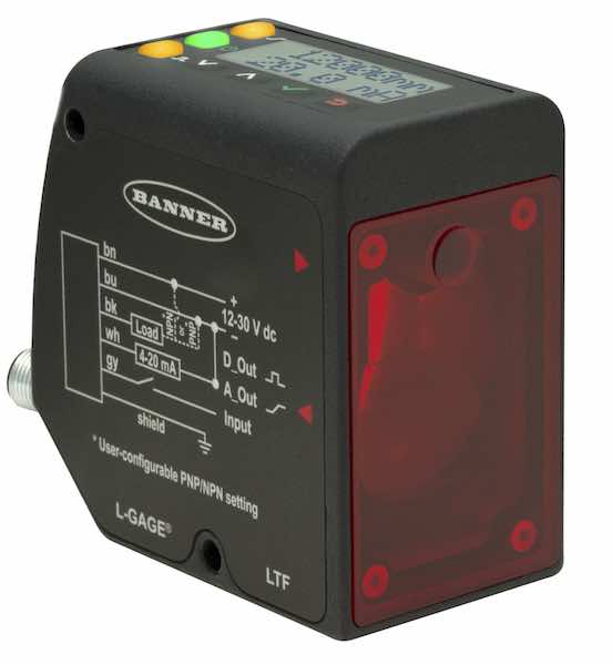 Banner Engineering's LTF series of L-Gage laser sensors is designed to measure time-of-flight technology and provide accurate distance measurements out to 12 m. Courtesy: Banner Engineering