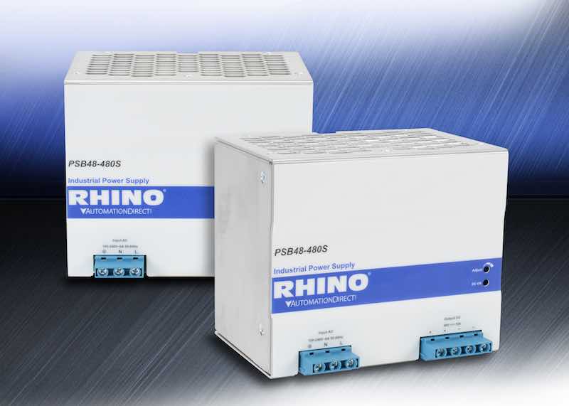 AutomationDirect’s Rhino PSB48-480S single-phase input, 48Vdc output power supply of DIN-rail power supplies is approved for Class 1, Division 2 hazardous locations. Courtesy: AutomationDirect