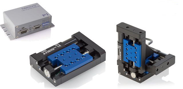 Physik Instrumente's (PI) M-122 is a motorized positioning stage designed for research and industrial applications including fiber alignment, metrology, quality assurance testing, photonics packaging, test equipment, and micromachining. Courtesy: Physik I