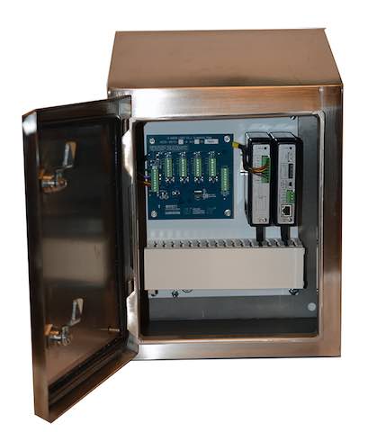 Hardy Process Solutions' Integrated Panel Systems come in type 4 or 4X enclosures that are designed to accommodate instrumentation and peripherals such as buttons, switches, relays, and summing cards. Courtesy: Hardy Process Solutions